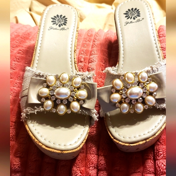 Yellow Box Embellished Wedge Sandals - Picture 2 of 15